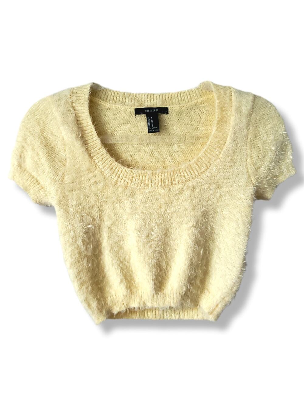 Pastel Yellow Baby Tee Sweater Top M Preppy Clean Girl Twee Tenniscore Coquette